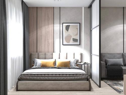 Светлый интерьер квартиры с интересным зонированием. 03