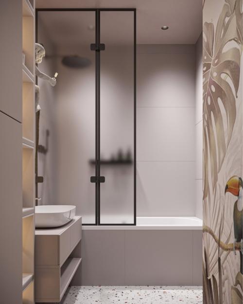 Дизайн детского санузла с тропическим рисунком. 02