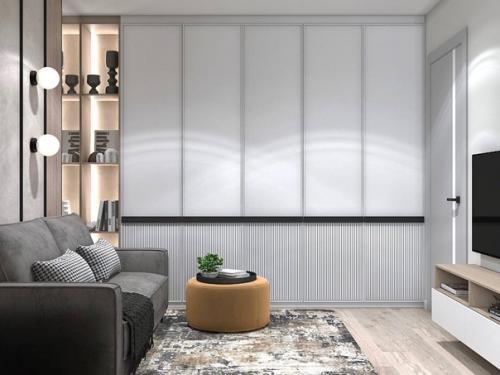 Светлый интерьер квартиры с интересным зонированием. 04