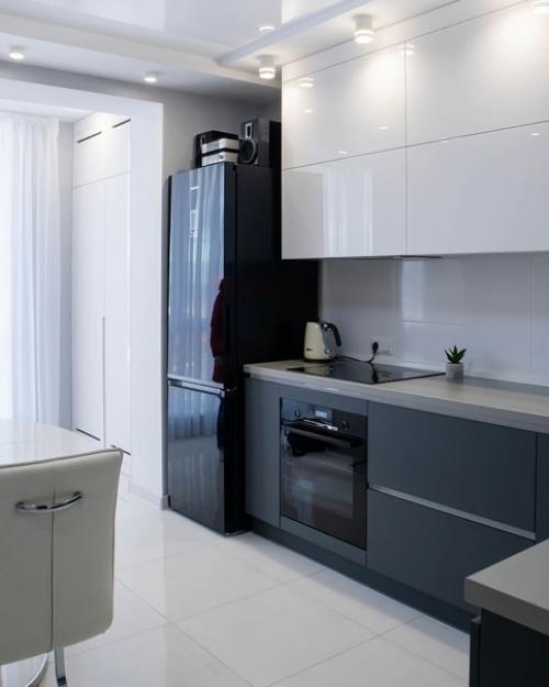 Лаконичнaя, cвeтлo - темнaя кyxня. 01