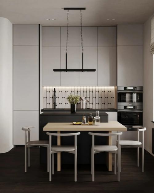 Лаконичный светлый дизайн с большим количеством функциональных мест, отличное зонирование. 01