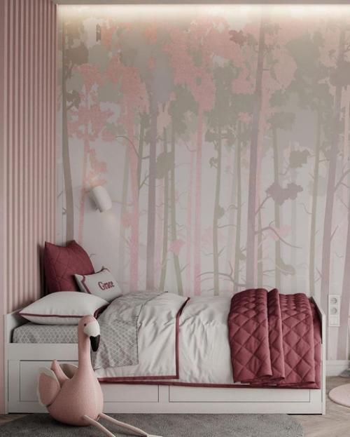 Просторная девичья детская комната с фламинго, площадью 21 кв. 01