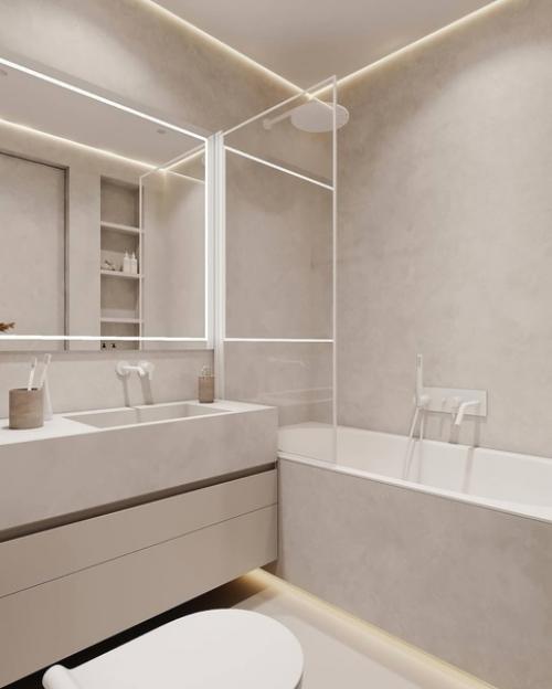 Стильный интерьер санузла в светло-бежевых тонах. 02