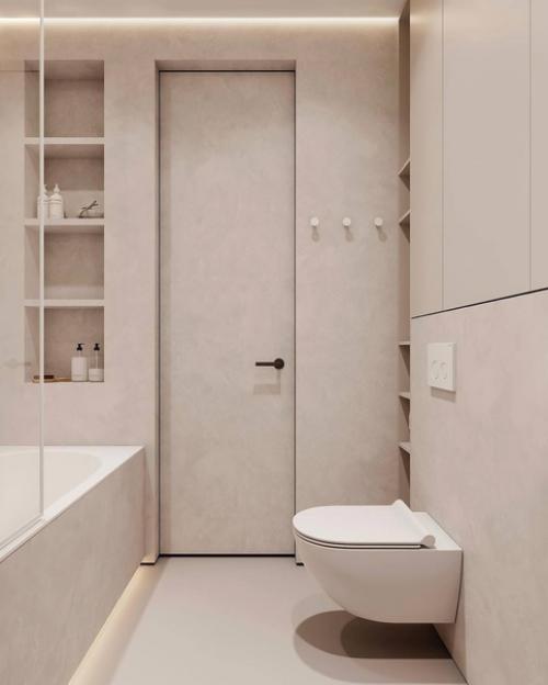 Стильный интерьер санузла в светло-бежевых тонах. 03