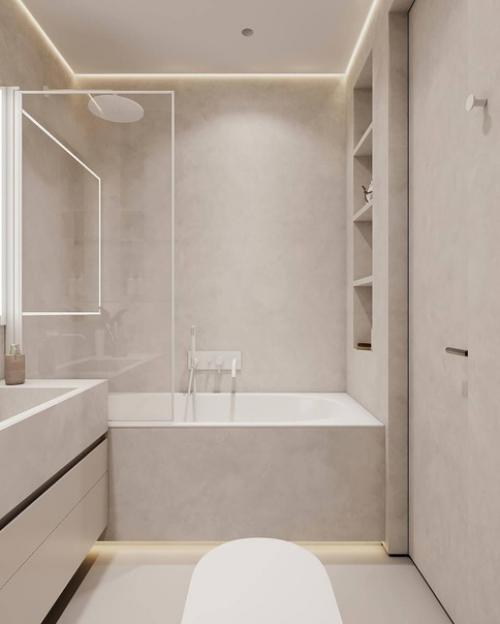 Стильный интерьер санузла в светло-бежевых тонах. 05