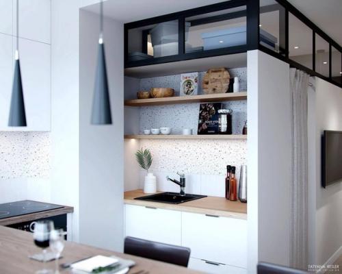 Интерьер кухни в квартире, площадью 30 кв. 04