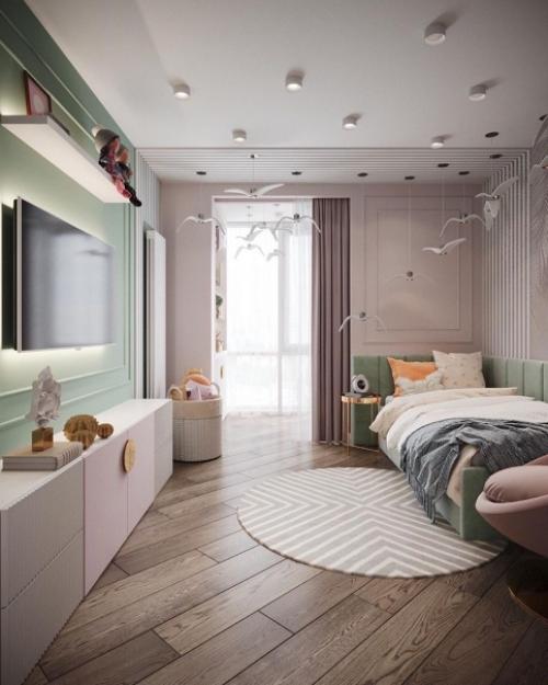 Еще один шикарный проект детской комнаты в спокойных и светлых тонах. 01