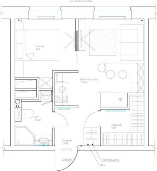 Дизайн однокомнатной квартиры (34 кв. 07