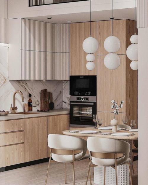 Несколько кадров интерьера двухуровневой квартиры в теплых тонах. 01