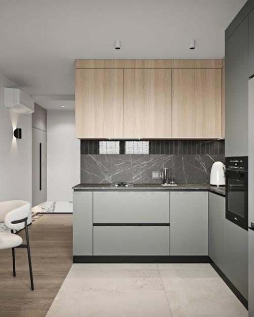 Интерьер кухни, гостиной и прихожей в квартире. 03