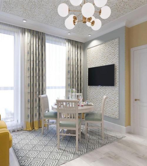 Интерьер кухни - гостиной в нейтральных тонах. 02