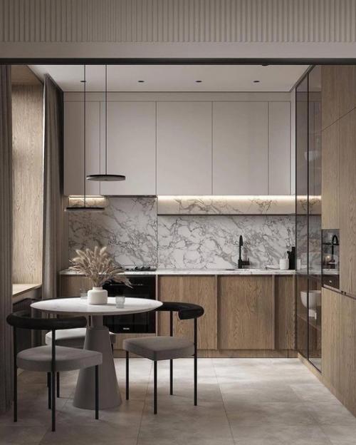 Современный стильный интерьер квартиры в светло-бежевых тонах. 01