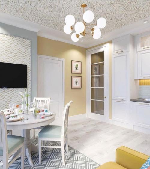 Интерьер кухни - гостиной в нейтральных тонах. 03