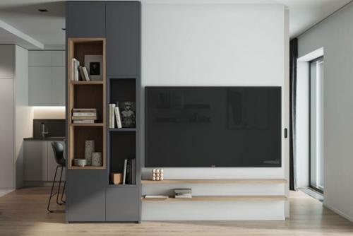 Интерьер гостиной в серо - белых тонах. 04