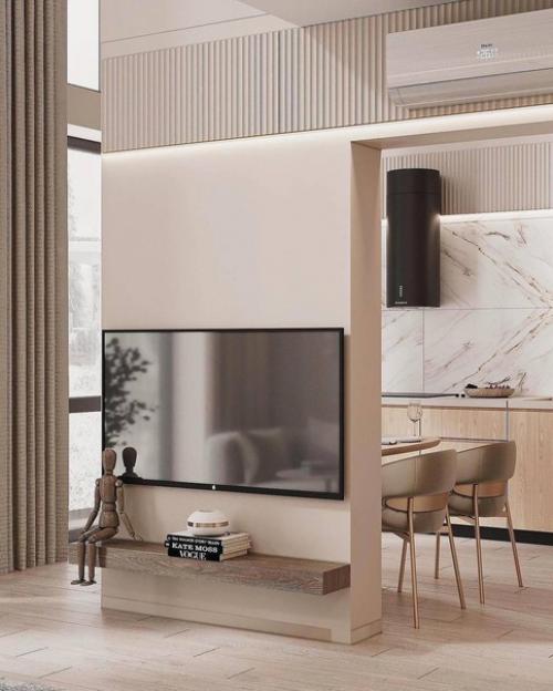 Несколько кадров интерьера двухуровневой квартиры в теплых тонах. 05