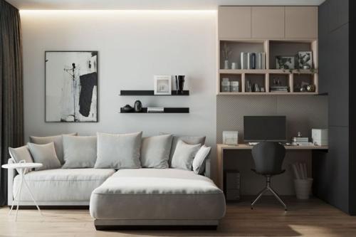 Интерьер гостиной в серо - белых тонах. 03