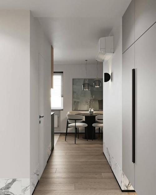 Интерьер кухни, гостиной и прихожей в квартире. 09