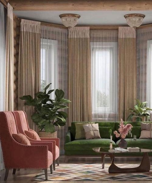 Дизайн кухни - гостиной в загородном доме из оцилиндрованного брёвна. 05