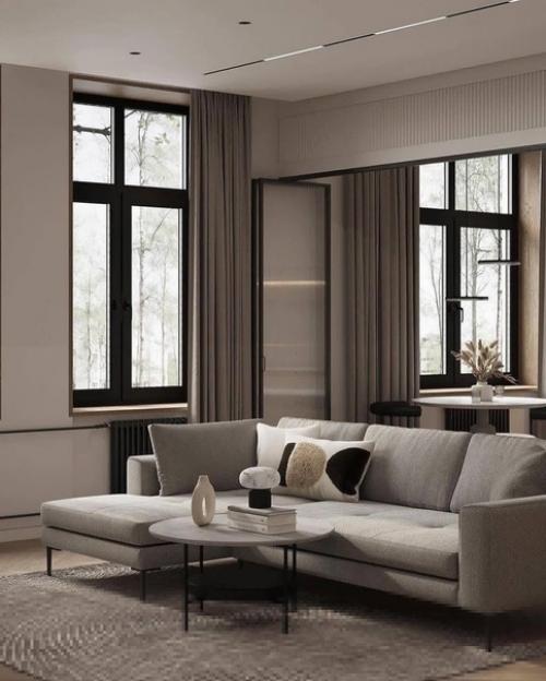 Современный стильный интерьер квартиры в светло-бежевых тонах. 02