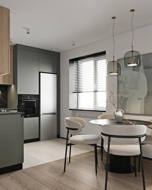 Интерьер кухни, гостиной и прихожей в квартире. 02