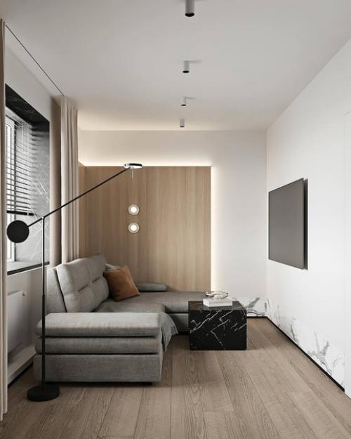 Интерьер кухни, гостиной и прихожей в квартире. 04