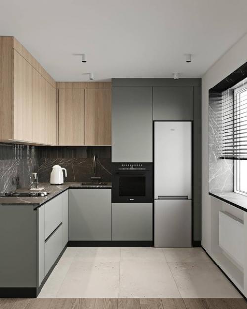 Интерьер кухни, гостиной и прихожей в квартире. 01