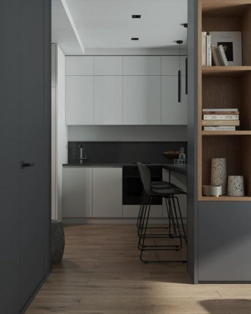 Интерьер гостиной в серо - белых тонах. 02