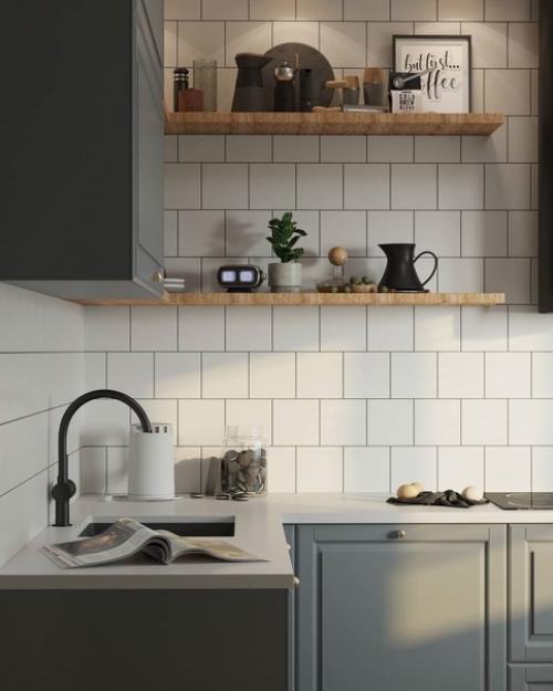 Интерьер кухни с открытыми полками. 04