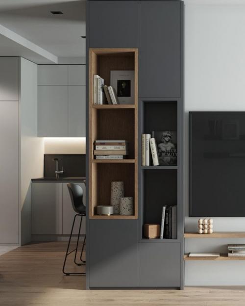 Интерьер гостиной в серо - белых тонах. 01