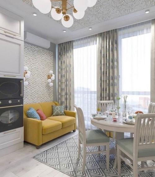 Интерьер кухни - гостиной в нейтральных тонах. 05