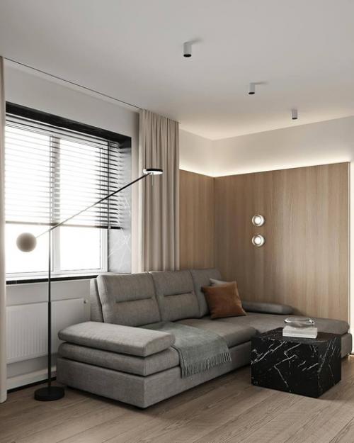 Интерьер кухни, гостиной и прихожей в квартире. 06