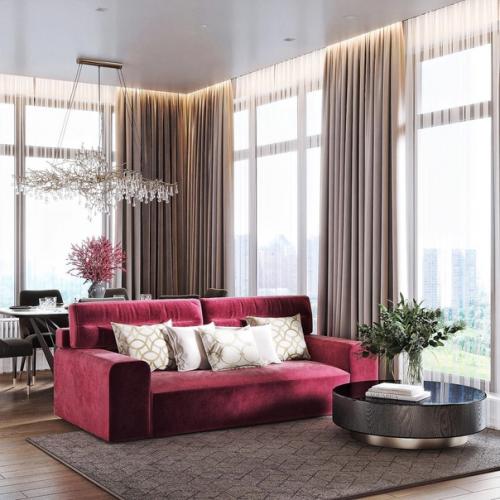 Очень красивый необычный дизайн гостиной в квартире. 01