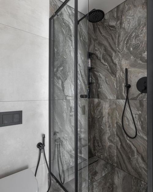 Стильный интерьер санузла с душевой площадью 3, 8 кв. 03