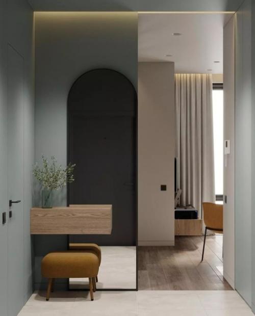 Современный и стильный дизайн - проект квартиры с яркими акцентами и практичным зонированием спального места. 06