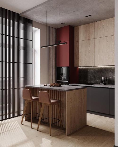 Яркая кухня - гостиная, площадью 32 кв. 02