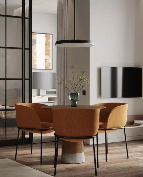 Современный и стильный дизайн - проект квартиры с яркими акцентами и практичным зонированием спального места. 02