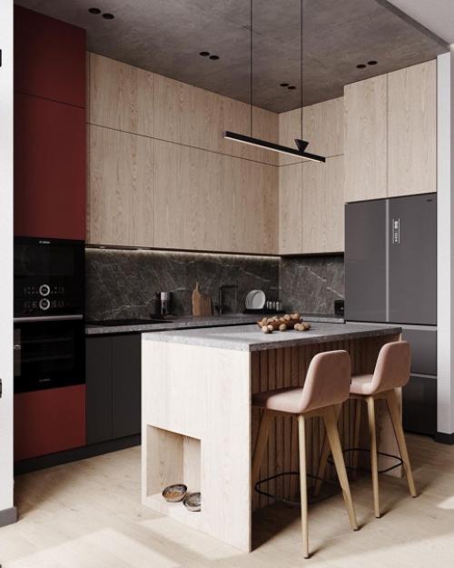 Яркая кухня - гостиная, площадью 32 кв. 01