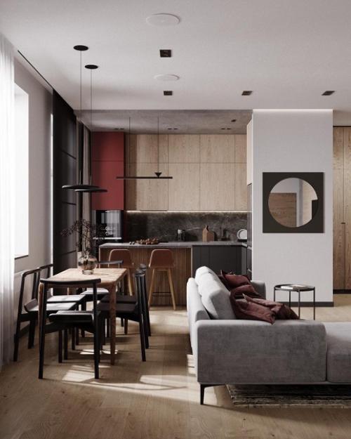 Яркая кухня - гостиная, площадью 32 кв. 03