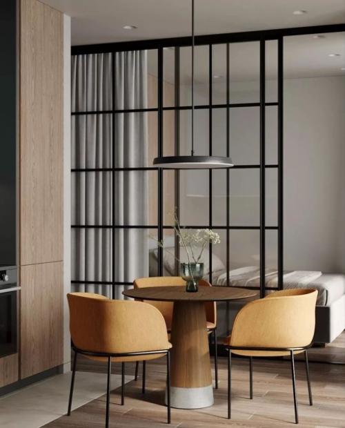 Современный и стильный дизайн - проект квартиры с яркими акцентами и практичным зонированием спального места. 03