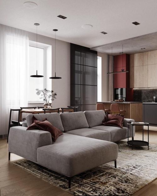 Яркая кухня - гостиная, площадью 32 кв. 07