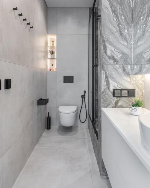 Стильный интерьер санузла с душевой площадью 3, 8 кв. 01