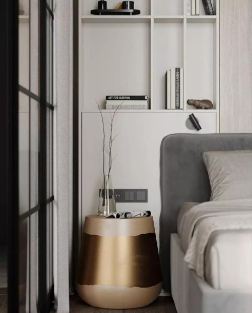 Современный и стильный дизайн - проект квартиры с яркими акцентами и практичным зонированием спального места. 05