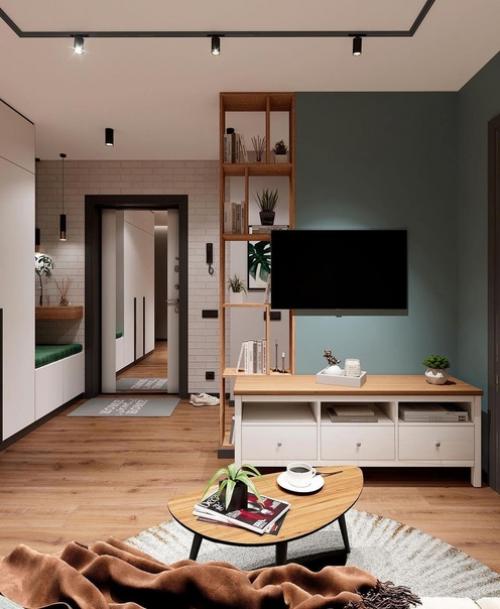 Сочные оттенки зелёного все помещения этого проекта объединяют. 01