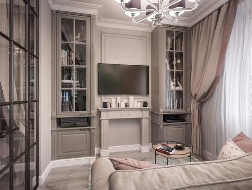 Проект однокомнатной квартиры с зонированием комнаты на гостиную и спальную части. 01