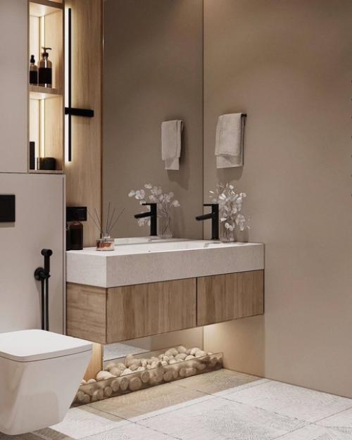 Интерьер санузла в тёплых оттенках. 03