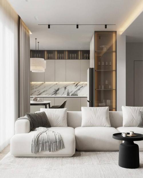 Стильная кухня - гостиная, где тёмные акценты играют главную роль! 04