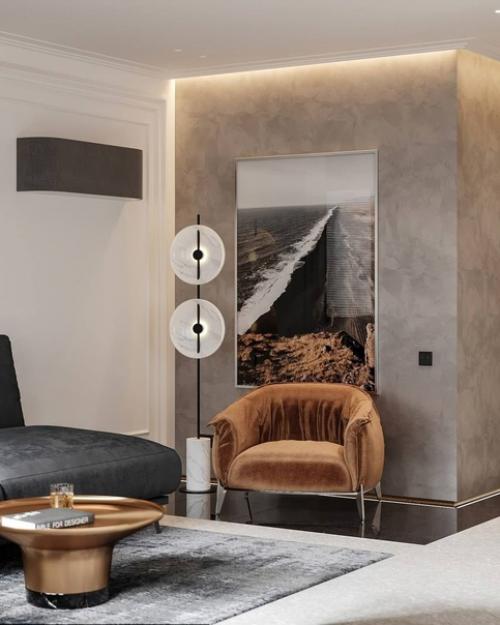 Кухня - гостиная с декоративной штукатуркой, имеет оригинальный дизайн и привлекательный внешний вид. 08