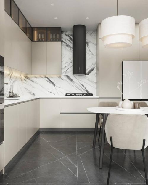 Стильная кухня - гостиная, где тёмные акценты играют главную роль! 02