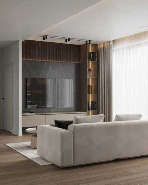 Стильная кухня - гостиная, где тёмные акценты играют главную роль! 05