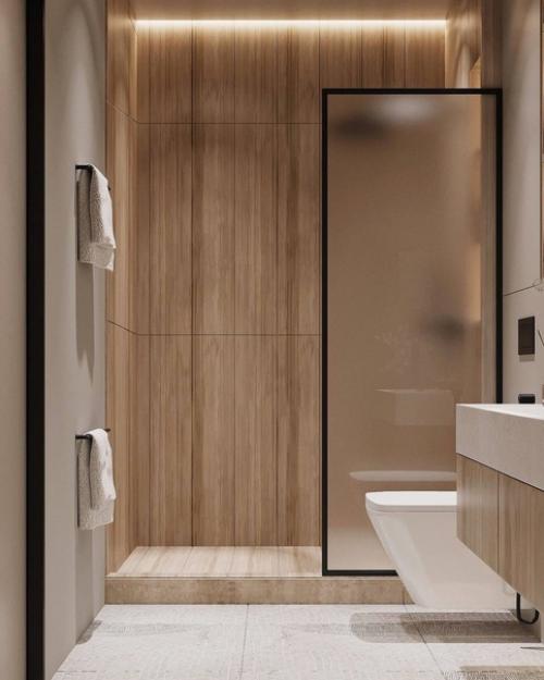 Интерьер санузла в тёплых оттенках. 04